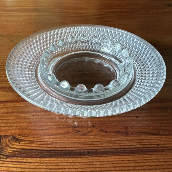 Vintage Mid-century Indiana Glass Diamond Point Hobnail Clear Ashtray Dish 6" - Picture 1 of 7
